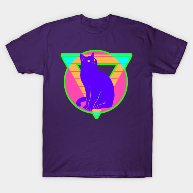 80s Style Cat Silhouette T-Shirt by AlondraHanley